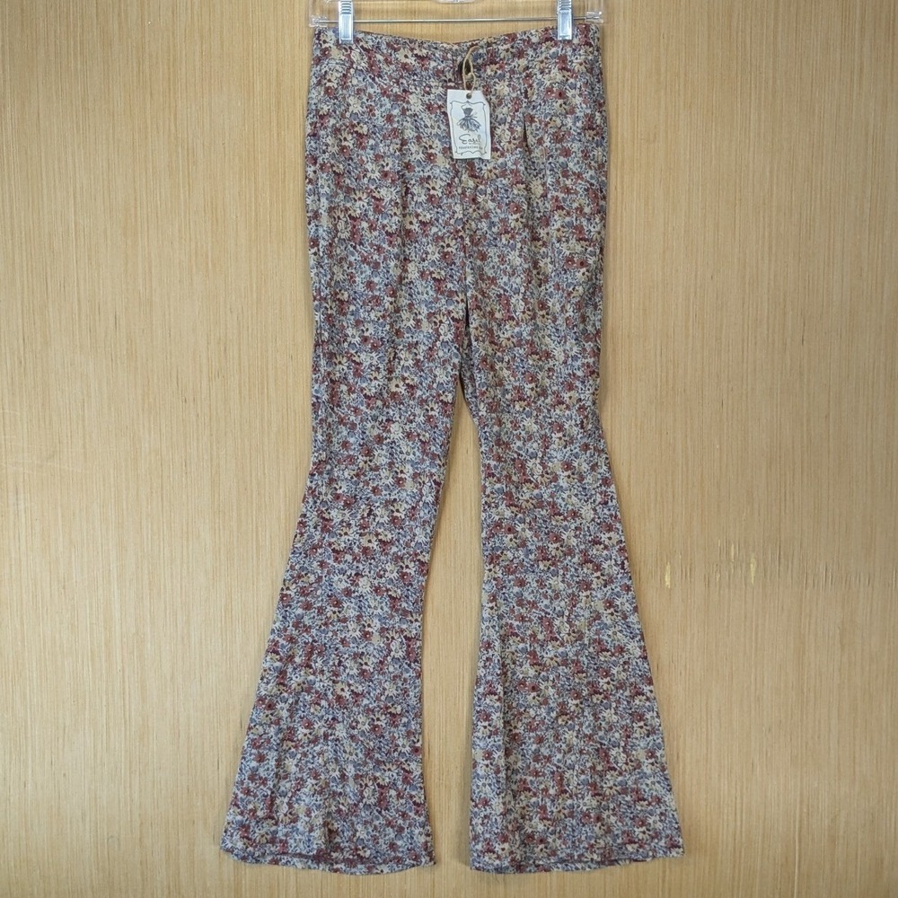 Easel Women's Boho Indie Floral Flare Pants Size S High Rise Bell Bottom NWT